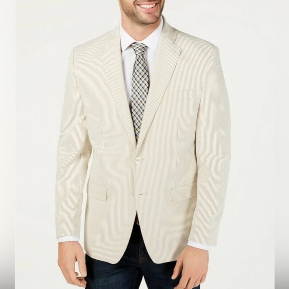 Lauren Ralph Lauren Men's Ultraflex Classic-Fit Seersucker Sport Coat - Tan/Whit